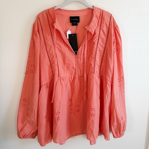 Liv Los Angeles Tops - Liv Los Angeles Peach Eyelet Blouse